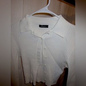 Women’s Ribbed Crop Button Up: Sweater/ Long Sleeve With Collar